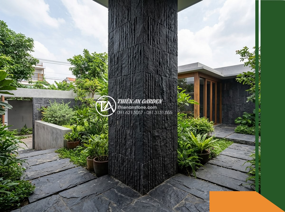 Đá răng lược đen chẻ tay Quảng Ngãi | Bazan đen Quảng Ngãi | 10×40 cm