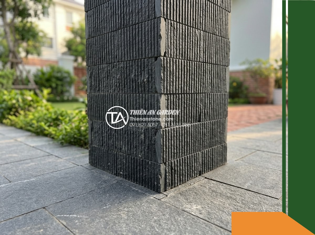 Đá răng lược đen chẻ tay Quảng Ngãi | Bazan đen Quảng Ngãi | 10×40 cm