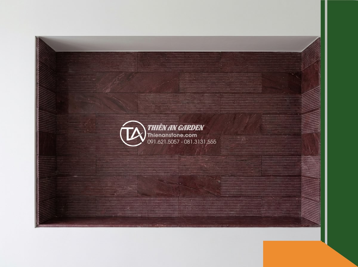Đá răng lược đỏ mận Nghệ An | Marble đỏ mận Nghệ An | 10x50 cm - Hình 5 Đá răng lược đỏ mận Nghệ An | Marble đỏ mận Nghệ An | 10x50 cm - A straight-on architectural elevation of a small wall niche cladded with 10x50 c