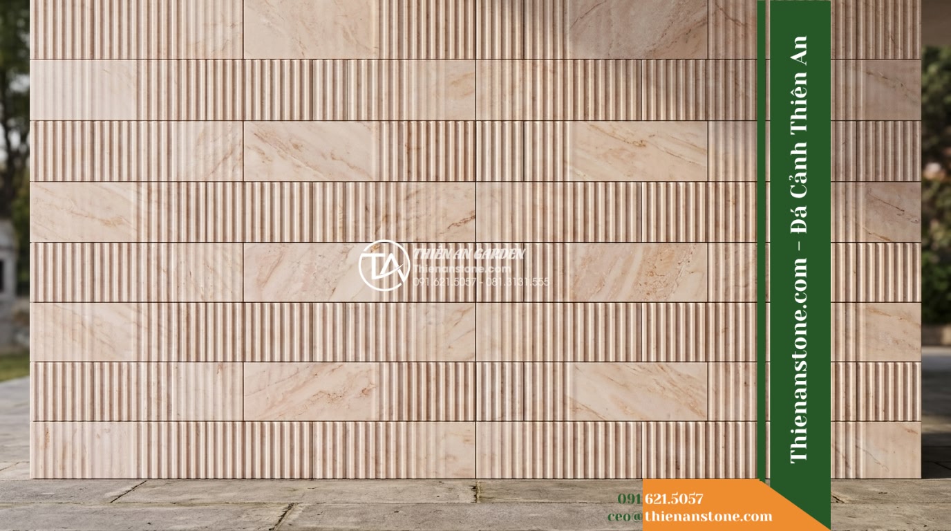 Đá răng lược kem hồng Quỳ Hợp | Marble kem hồng Quỳ Hợp | 10×50 cm