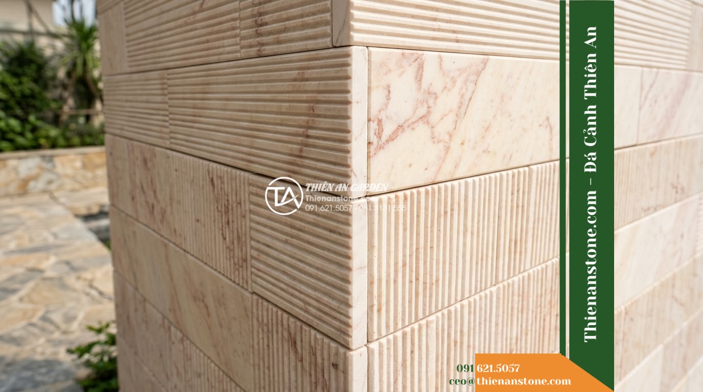 Đá răng lược kem hồng Quỳ Hợp | Marble kem hồng Quỳ Hợp | 10×50 cm