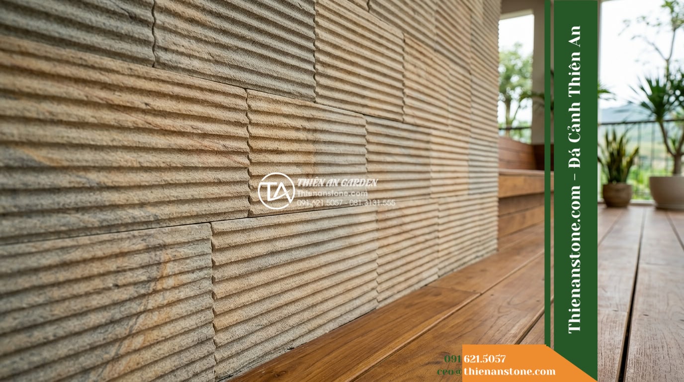 Đá răng lược sa thạch Quảng Nam | Sa thạch Quảng Nam | 10x50 cm - Hình 20 Đá răng lược sa thạch Quảng Nam | Sa thạch Quảng Nam | 10x50 cm - Close-up artistic shot capturing the tactile surface of the comb sandstone wall