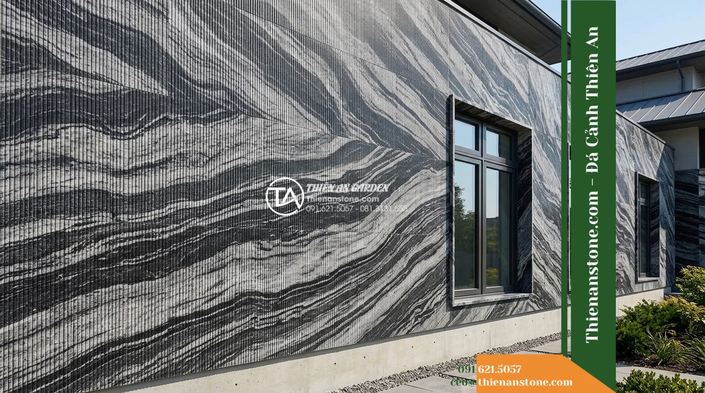 Đá răng lược sọc dưa Hà Tĩnh | Marble sọc dưa Hà Tĩnh | 10x50 cm - Hình 10 Đá răng lược sọc dưa Hà Tĩnh | Marble sọc dưa Hà Tĩnh | 10x50 cm - Wide outdoor shot displaying the full height of the exterior wall, accessibility