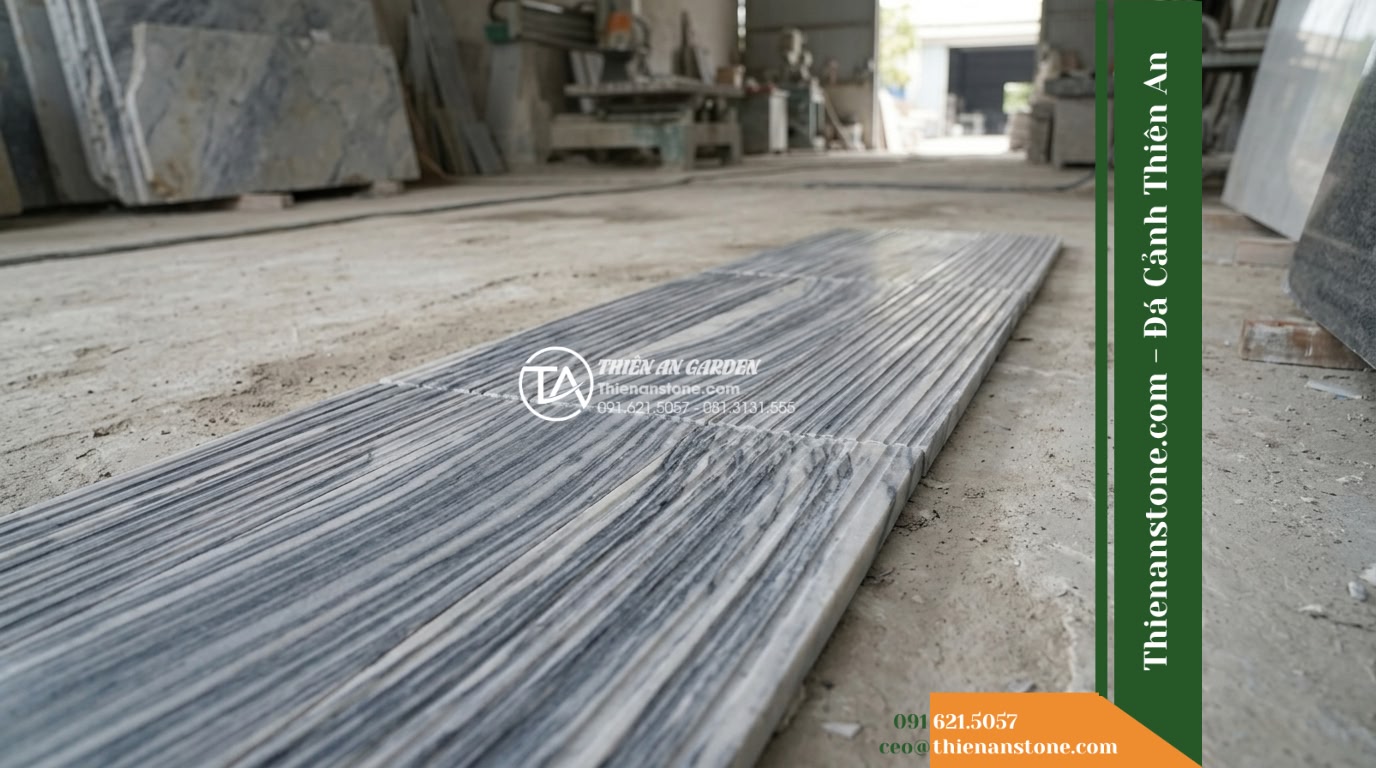 Đá răng lược sọc dưa Hà Tĩnh | Marble sọc dưa Hà Tĩnh | 10x50 cm - Hình 7 Đá răng lược sọc dưa Hà Tĩnh | Marble sọc dưa Hà Tĩnh | 10x50 cm - Ground-level test arrangement of loose Ha Tinh soc dua combed marble strips dry-