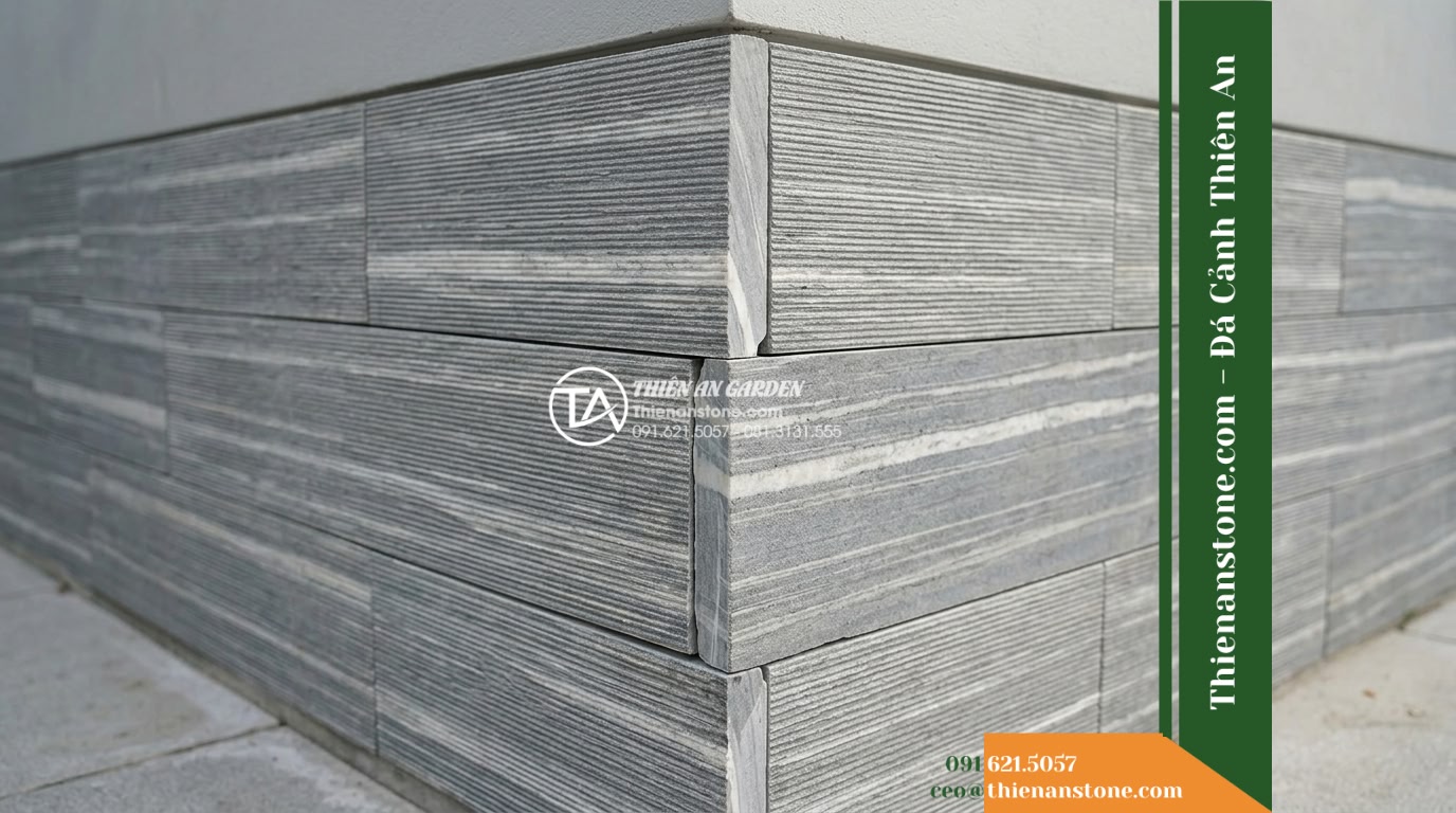 Đá răng lược sọc trắng xám Điện Biên | Slate sọc Điện Biên | 10×50 cm