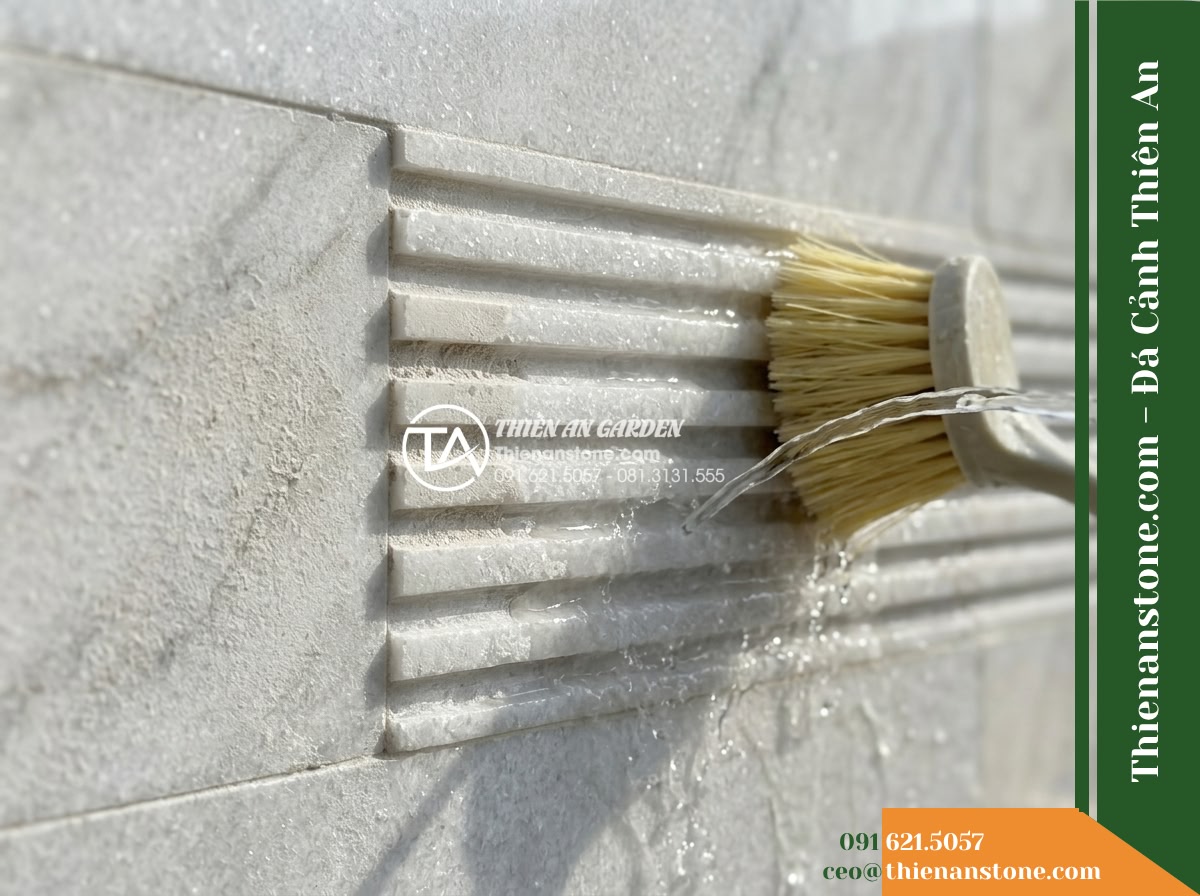 Đá răng lược trắng muối Yên Bái | Marble tinh thể trắng Yên Bái | 10×50 cm