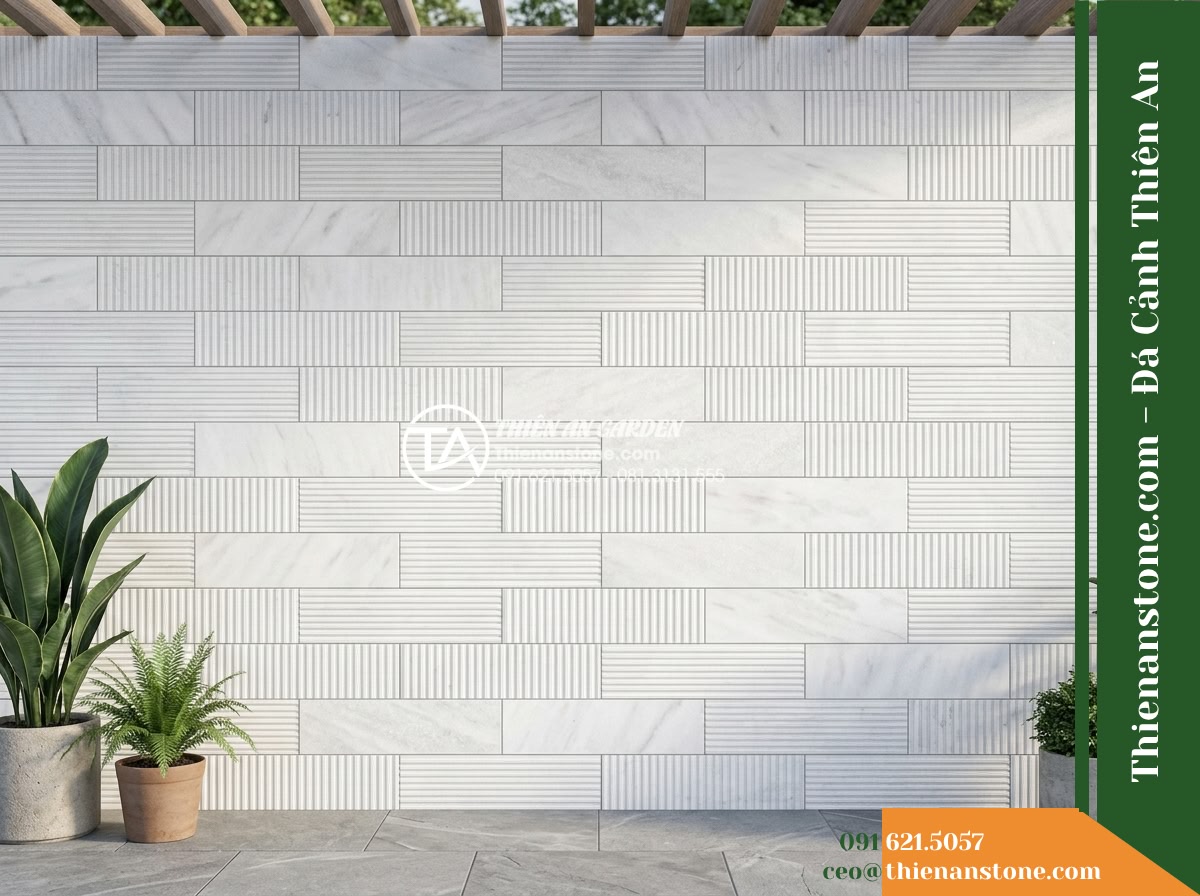 Đá răng lược trắng muối Yên Bái | Marble tinh thể trắng Yên Bái | 10×50 cm