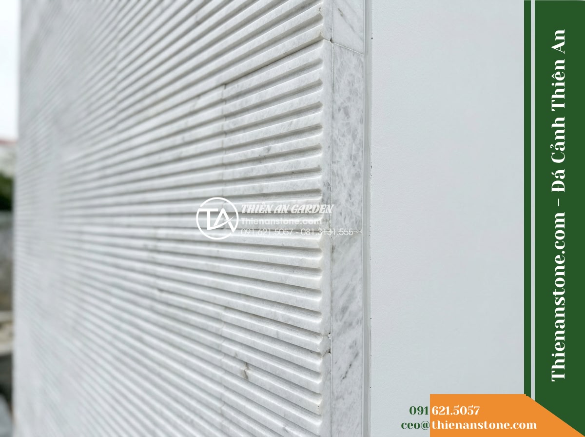Đá răng lược trắng Nghệ An | Marble trắng Nghệ An | 10x50 cm - Hình 3 Đá răng lược trắng Nghệ An | Marble trắng Nghệ An | 10x50 cm - Extreme macro photography of a natural white Nghe An marble combed surface, show