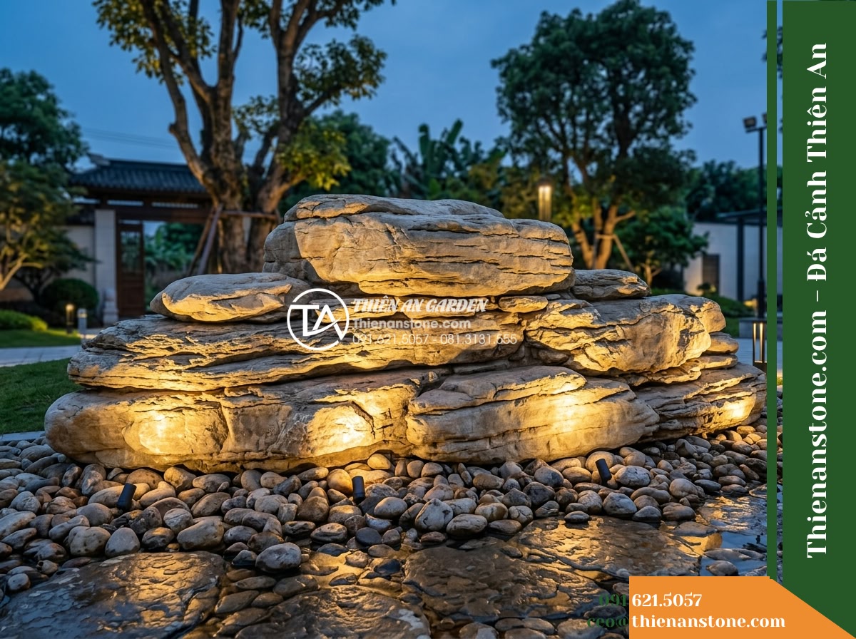 Đá Sơn Tầng (Khối khủng 220–350cm / ~5–12 tấn) | Chuyên dựng thế núi bàn (khối núi ngang) sừng sững, đồ sộ.