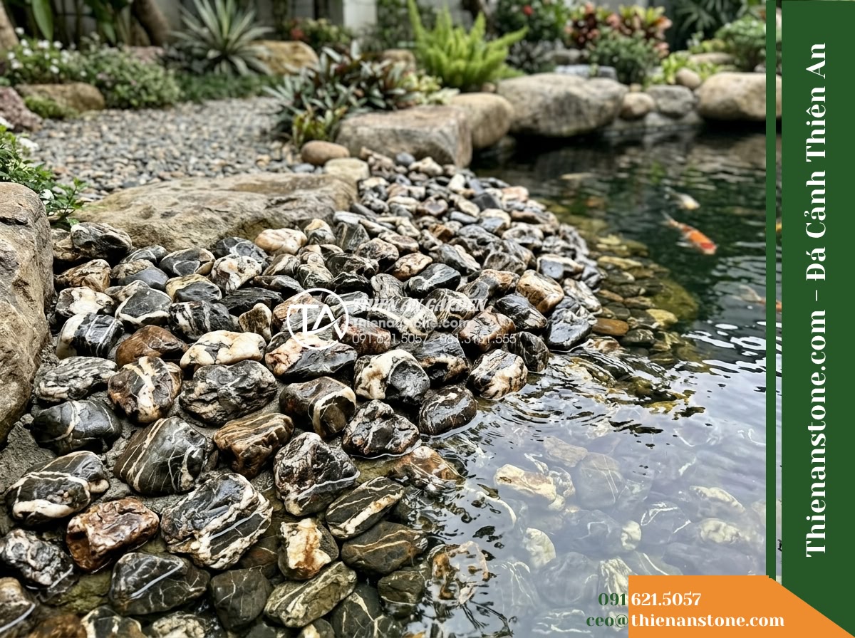 Đá Vân Vân Thạch (Cuội dăm 3–8cm) | Chuyên rải mép nước, lót lòng hồ.