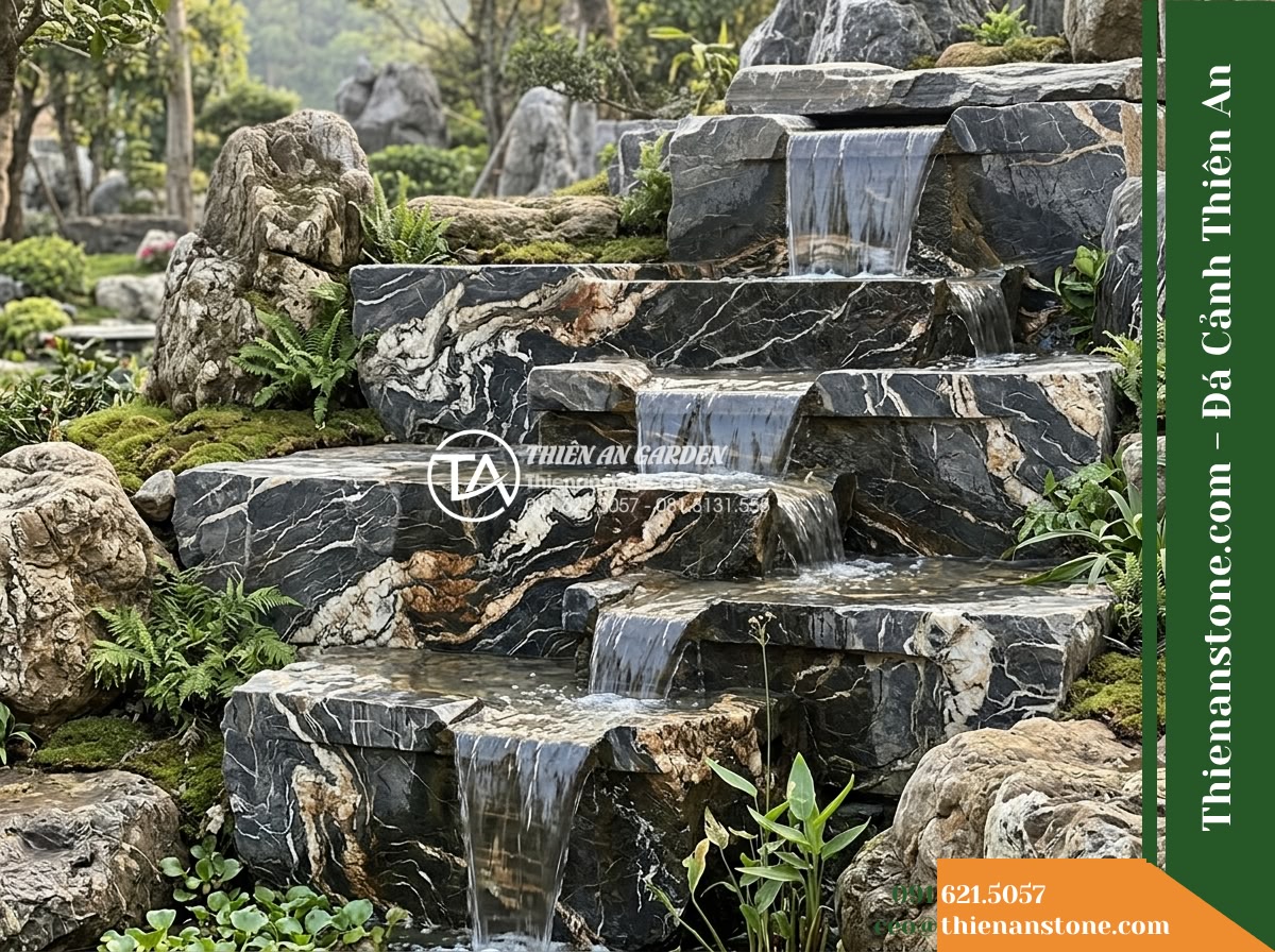 Đá Vũ Mây Thạch (Khối lớn 120–200cm / ~1.5–4 tấn) | Chuyên xếp thân núi phân tầng, tạo các bậc thác nước đổ tràn.