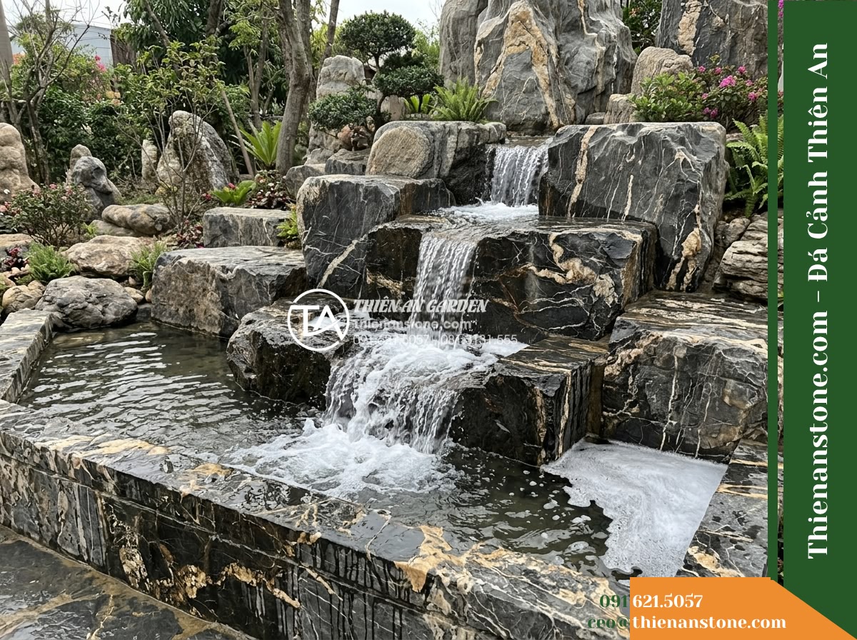 Đá Vũ Mây Thạch (Khối lớn 120–200cm / ~1.5–4 tấn) | Chuyên xếp thân núi phân tầng, tạo các bậc thác nước đổ tràn.