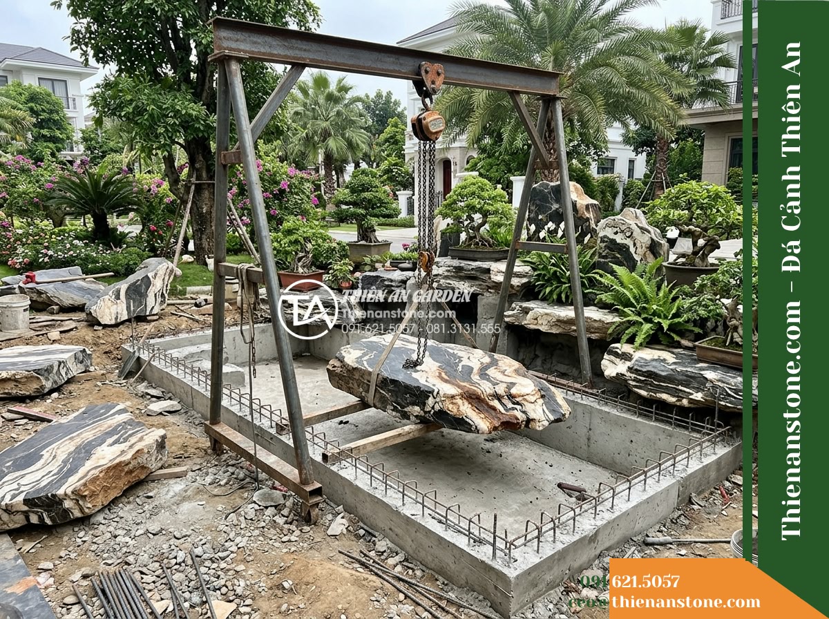 Đá Vũ Mây Thạch (Mảng lớn 60–120cm / ~200–600kg) | Chuyên gác mép tạo mỏm đá vươn ra (overhang) làm bệ đỡ cây cảnh.