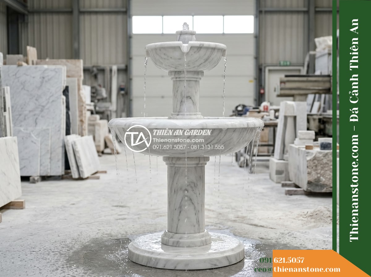 Đài Phun 2 Bát Tròn Chảy Tràn Hồ Koi, Bát D60cm Cao 1m - Hình 17 Đài Phun 2 Bát Tròn Chảy Tràn Hồ Koi, Bát D60cm Cao 1m - Technical focus on the stone water fountain structural dimensions, highlighting