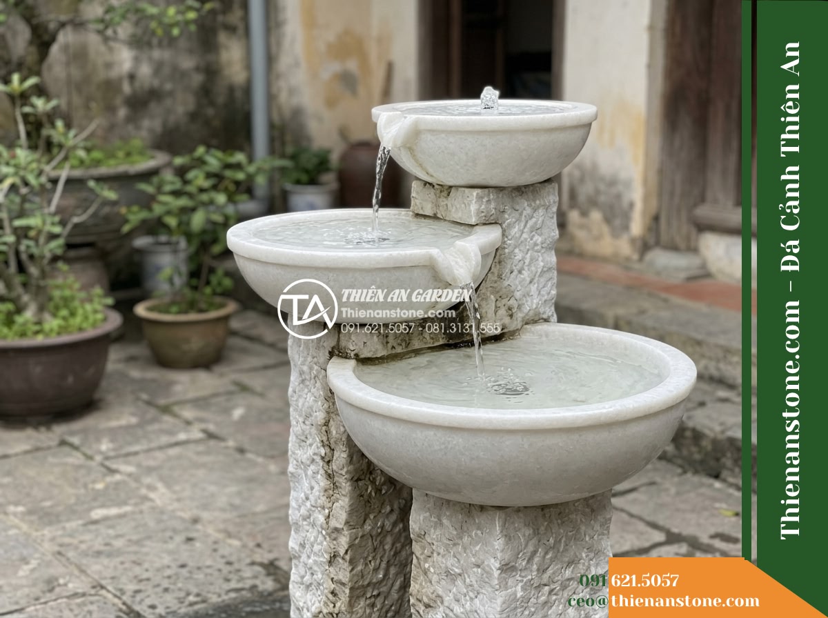 Đài Phun 3 Bát Tròn Xếp Lệch Tim, Bát D70cm Cao 1.2m