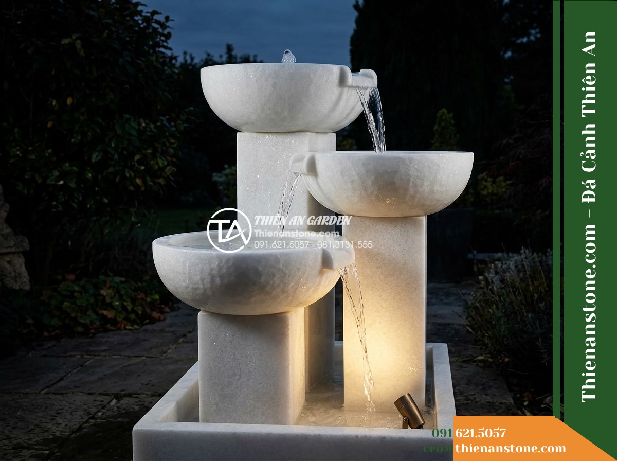 Đài Phun 3 Bát Tròn Xếp Lệch Tim, Bát D70cm Cao 1.2m