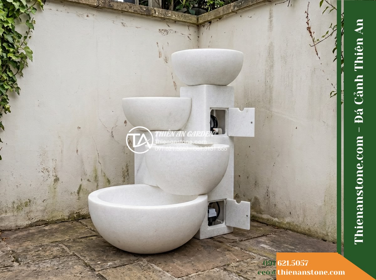 Đài Phun 3 Bát Tròn Xếp Lệch Tim, Bát D70cm Cao 1.2m