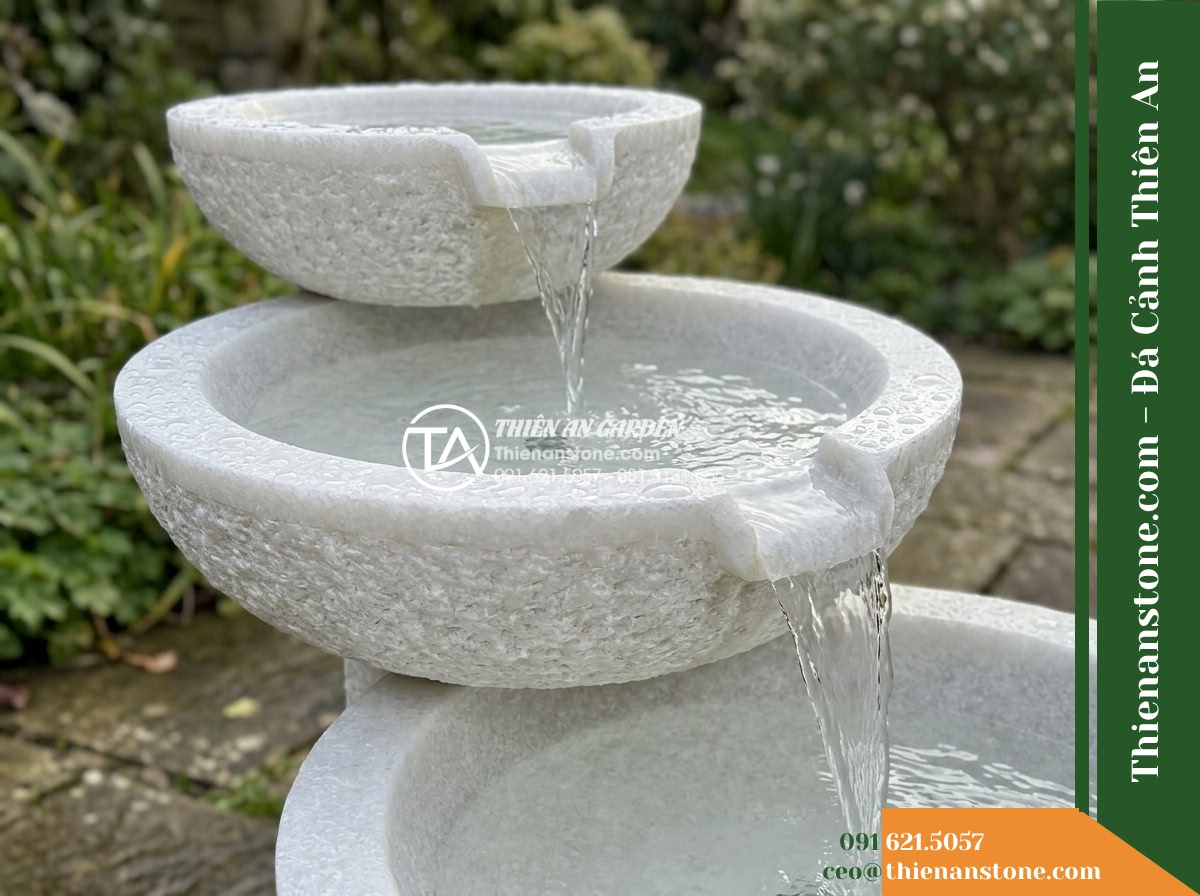 Đài Phun 3 Bát Tròn Xếp Lệch Tim, Bát D70cm Cao 1.2m