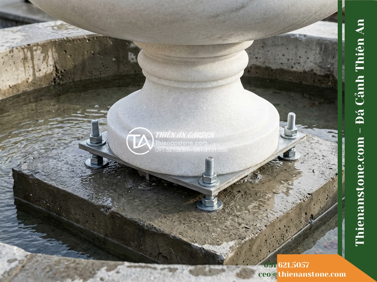 Đài Phun 3 Tầng 4 Đầu Sư Tử Phun Nước, Bát D1.2m Cao 1.8m