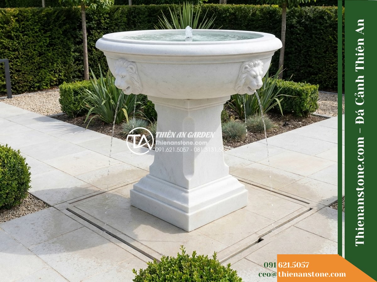 Đài Phun 4 Đầu Sư Tử Chân Bệ Uy Nghi, Bát D1.6m Cao 2.3m
