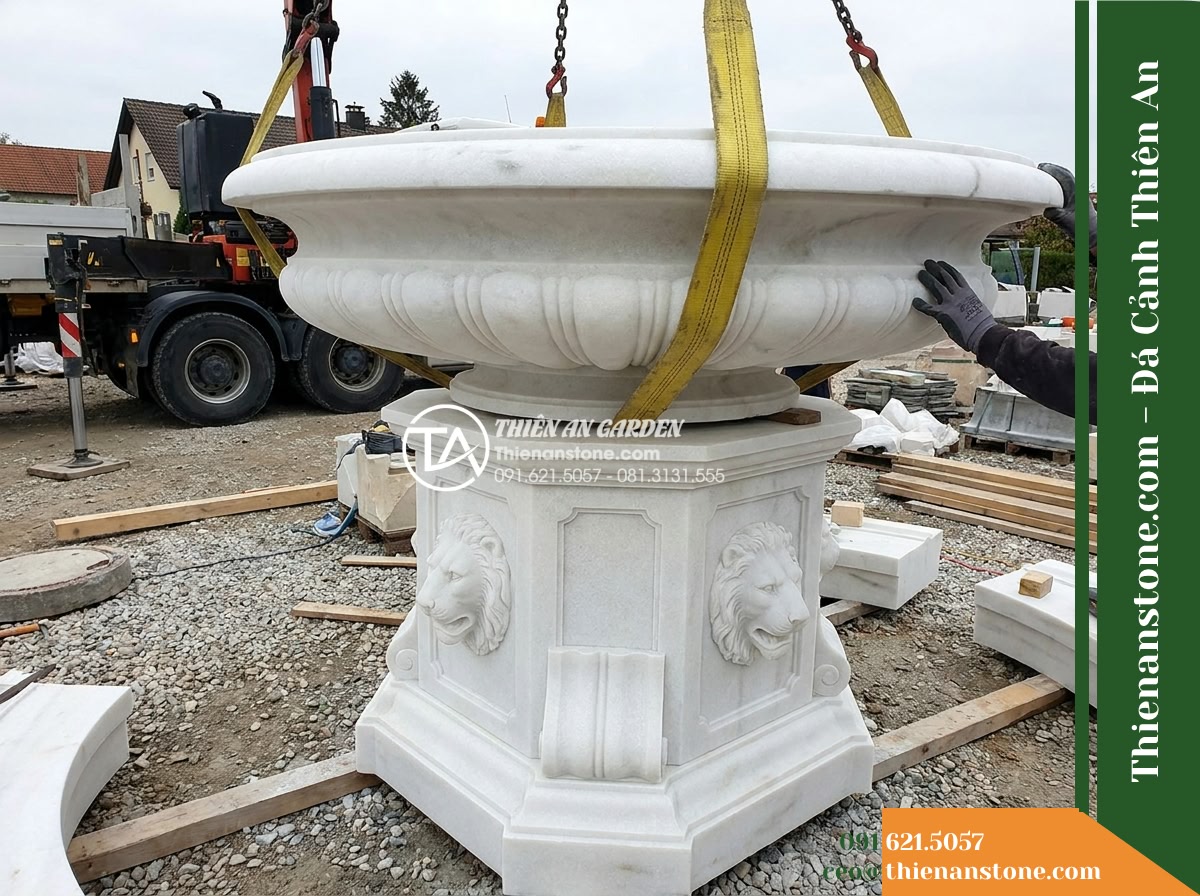 Đài Phun 4 Đầu Sư Tử Chân Bệ Uy Nghi, Bát D1.6m Cao 2.3m