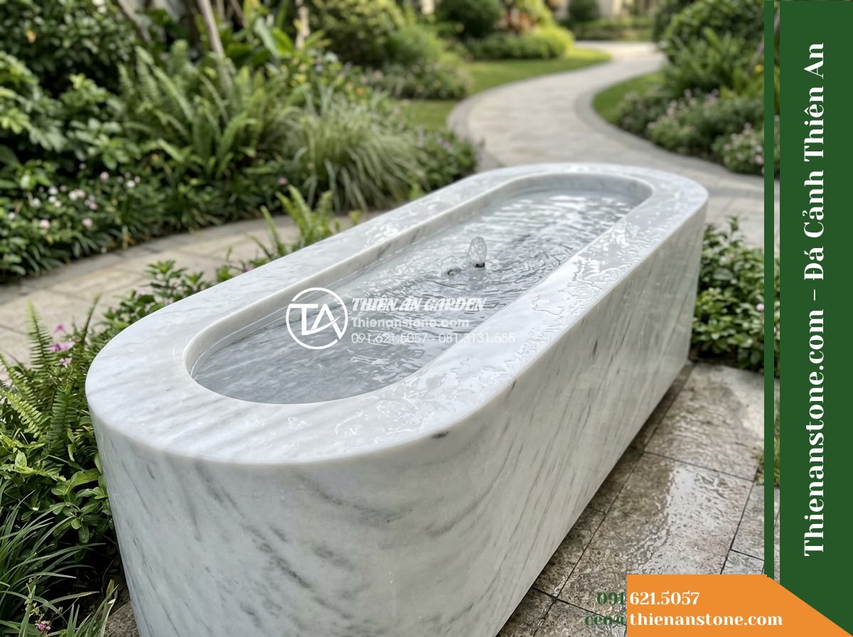 Đài Phun Bát Oval Dài Lối Đi, D100x50cm Cao 60cm