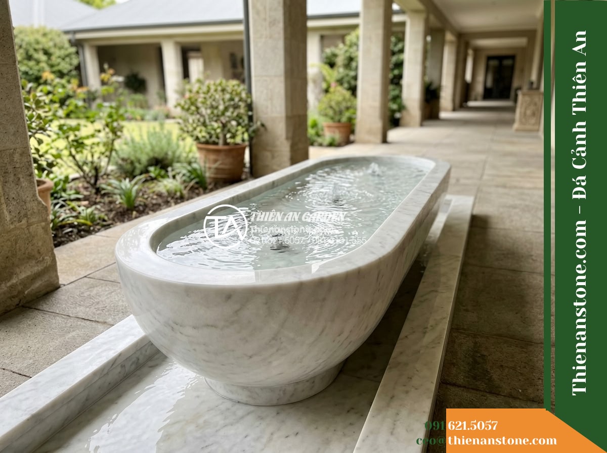 Đài Phun Bát Oval Dài Lối Đi, D100x50cm Cao 60cm