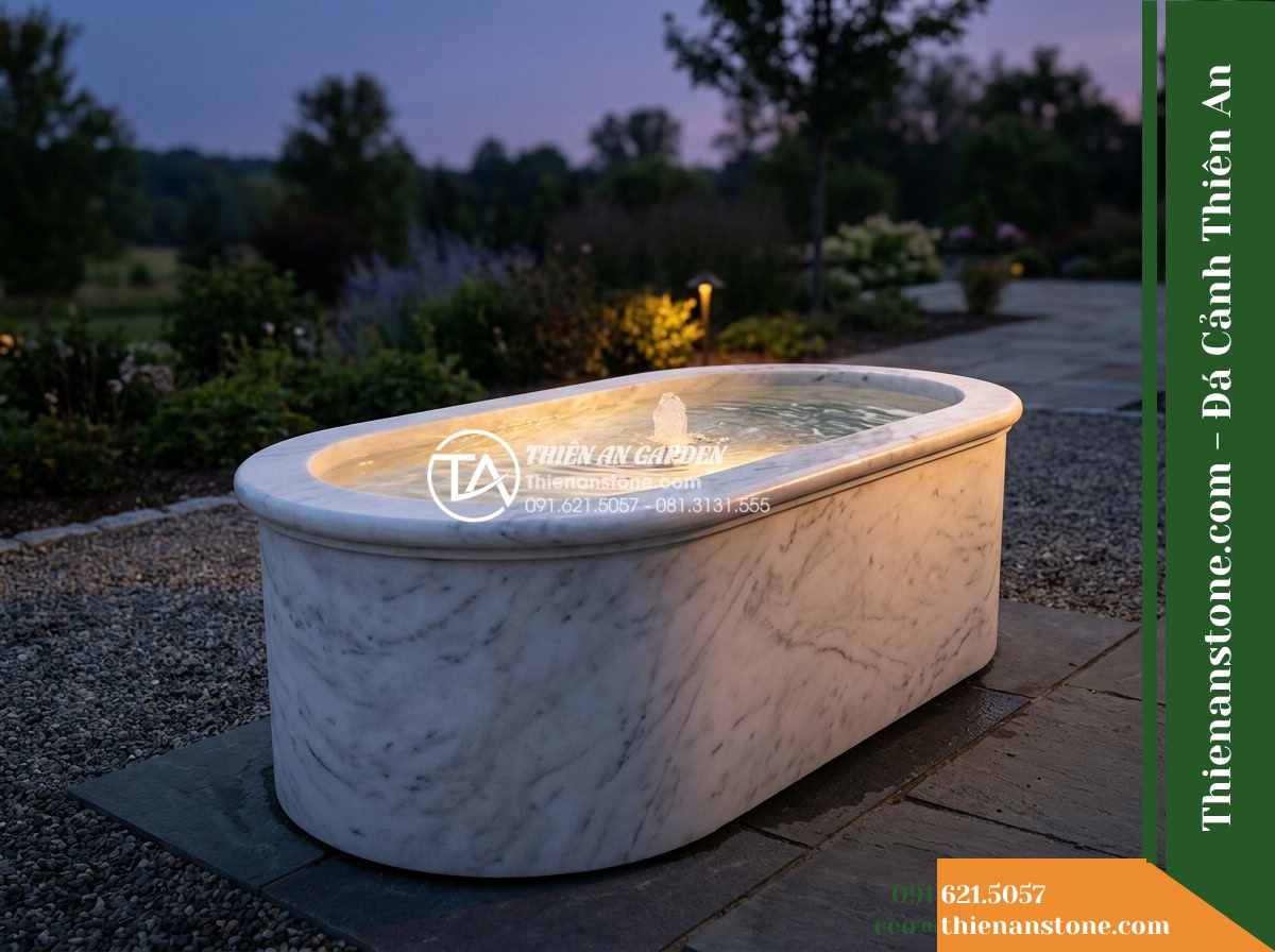 Đài Phun Bát Oval Dài Lối Đi, D100x50cm Cao 60cm