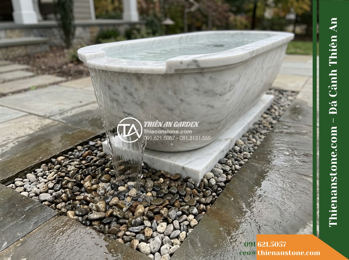 Đài Phun Bát Oval Dài Lối Đi, D100x50cm Cao 60cm