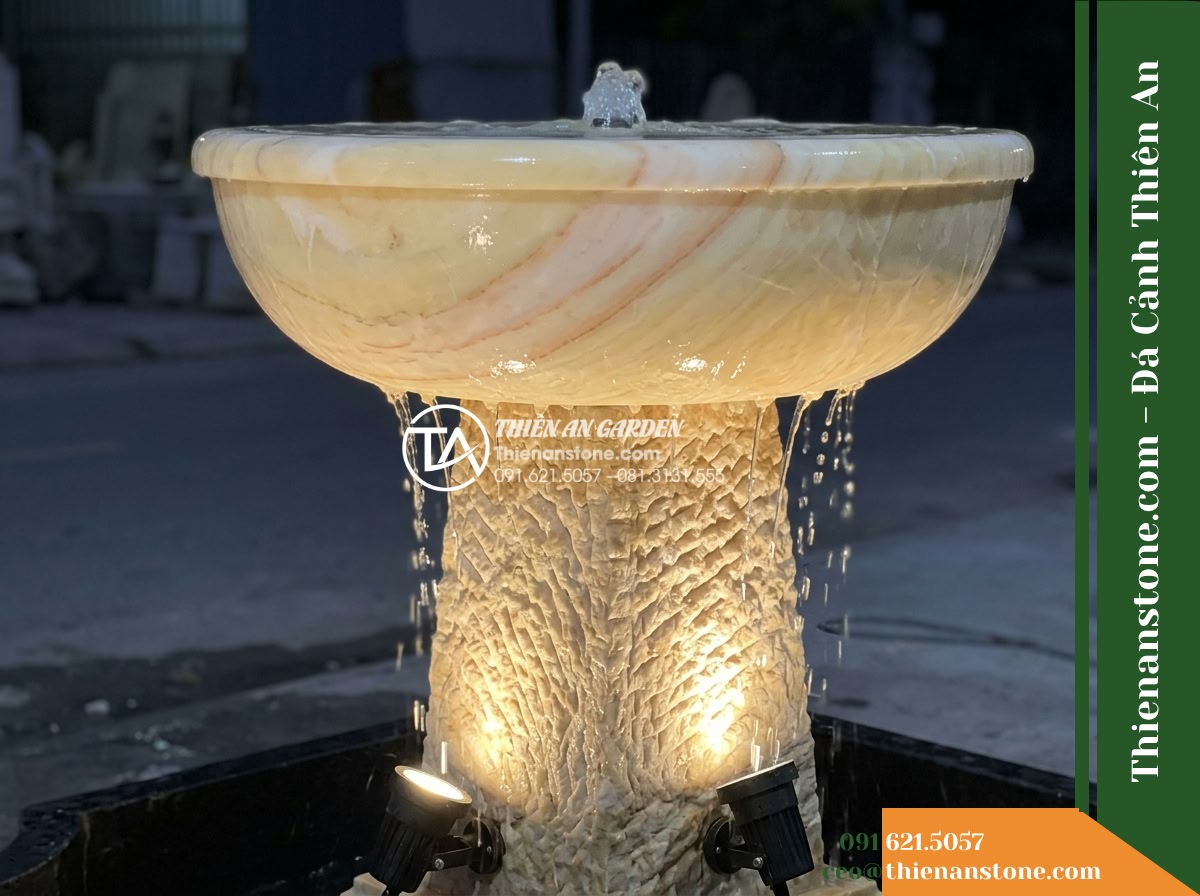 Đài Phun Bát Tròn Giữ Nguyên Vệt Cắt, Bát D90cm Cao 80cm
