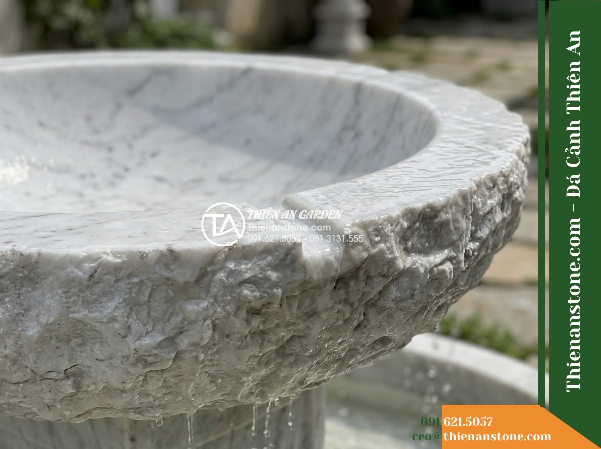 Đài Phun Bát Tròn Lòng Mài Vỏ Thô Mộc, Bát D80cm Cao 70cm