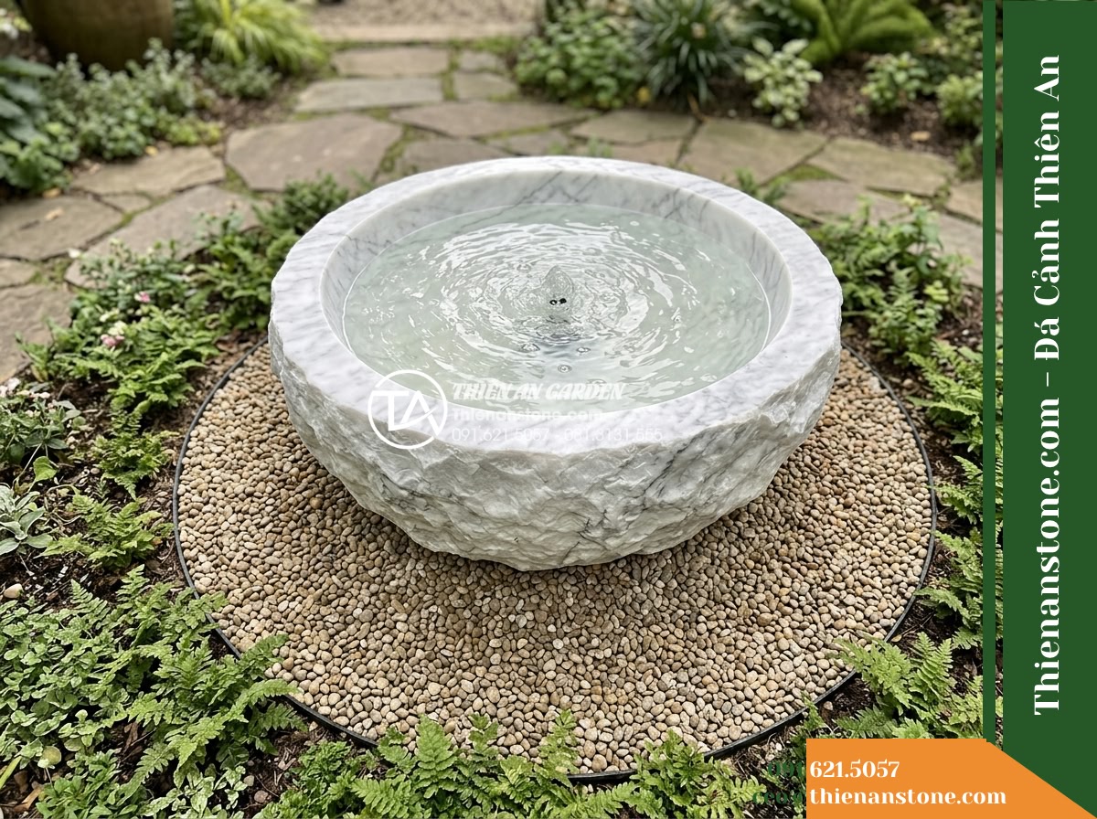 Đài Phun Bát Tròn Lòng Mài Vỏ Thô Mộc, Bát D80cm Cao 70cm