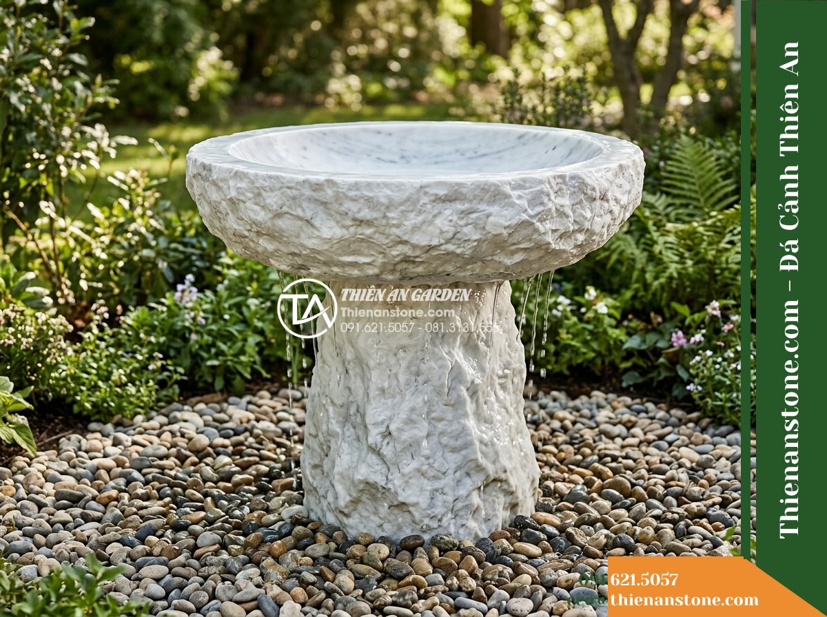 Đài Phun Bát Tròn Lòng Mài Vỏ Thô Mộc, Bát D80cm Cao 70cm