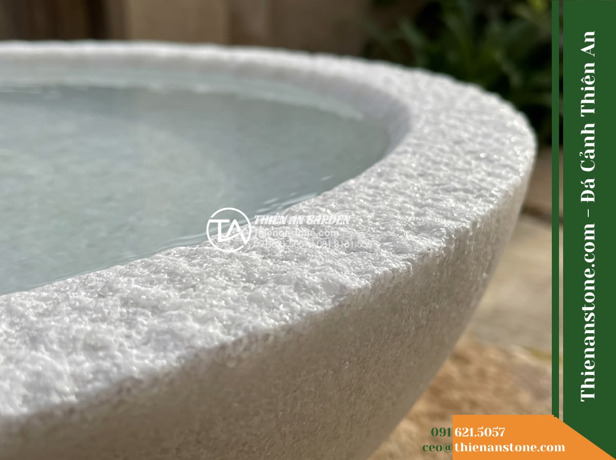 Đài Phun Bát Tròn Vành Khò Nhám, Bát D1m Cao 70cm