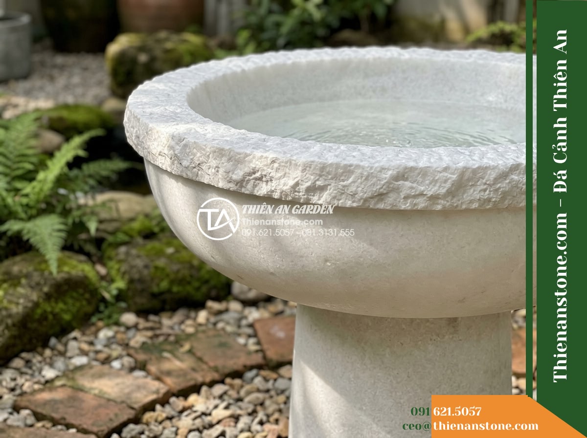 Đài Phun Bát Tròn Vành Khò Nhám, Bát D1m Cao 70cm