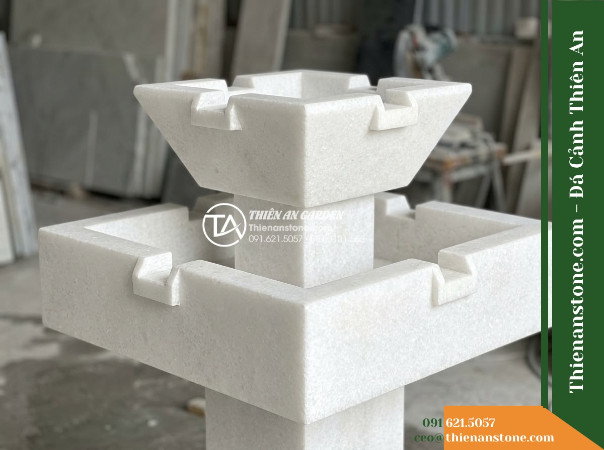 Đài Phun Bát Vuông 2 Tầng Tràn Bốn Góc, Bát D70cm Cao 1m - Hình 17 Đài Phun Bát Vuông 2 Tầng Tràn Bốn Góc, Bát D70cm Cao 1m - A clear sectional diagram-style photo focusing on the bare stone fountain body a