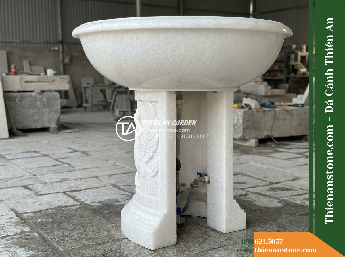 Đài Phun Chân Trụ Chạm Phượng Hoàng, Bát D1.2m Cao 1.7m - Hình 16 Đài Phun Chân Trụ Chạm Phượng Hoàng, Bát D1.2m Cao 1.7m - A maintenance-oriented perspective showing the rear and side clearance around th