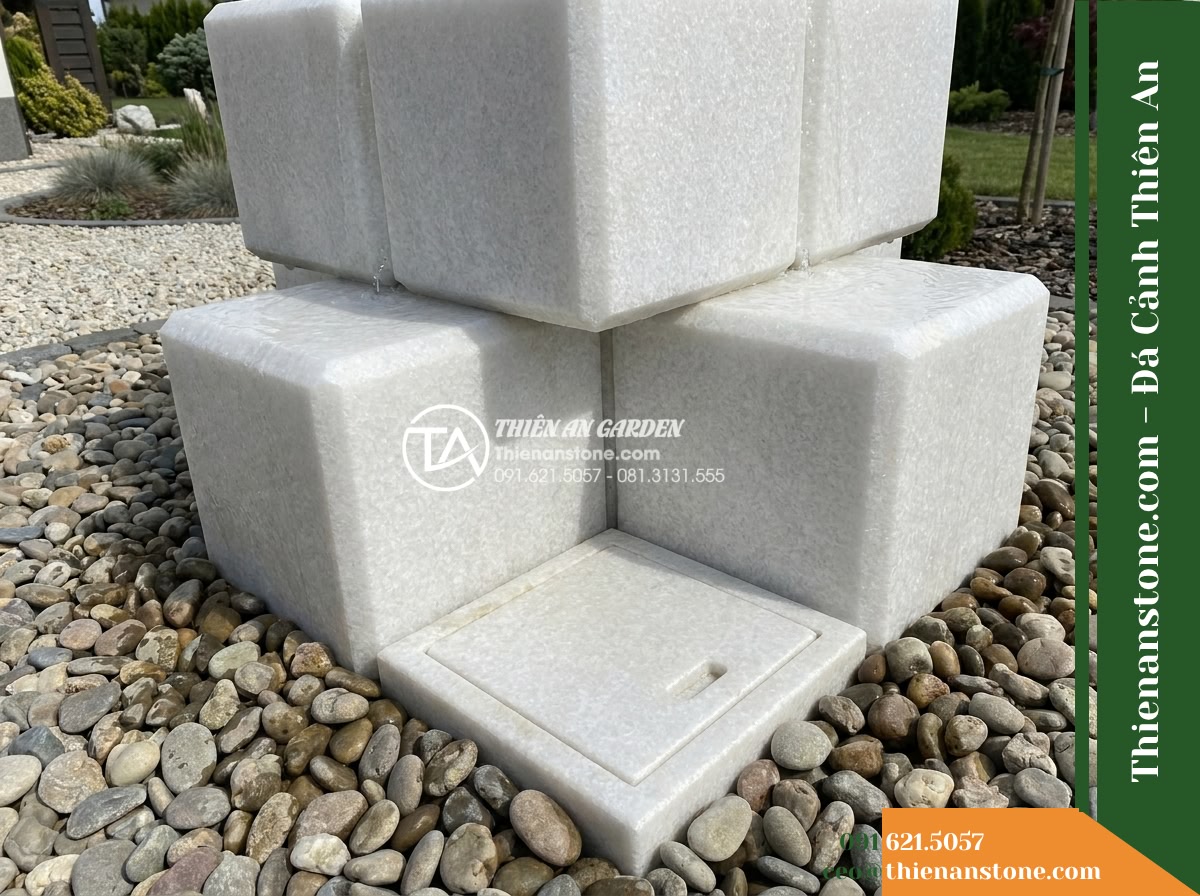 Đài Phun Cụm 4 Khối Cắt Vát Tự Nhiên, D1m Cao 80cm