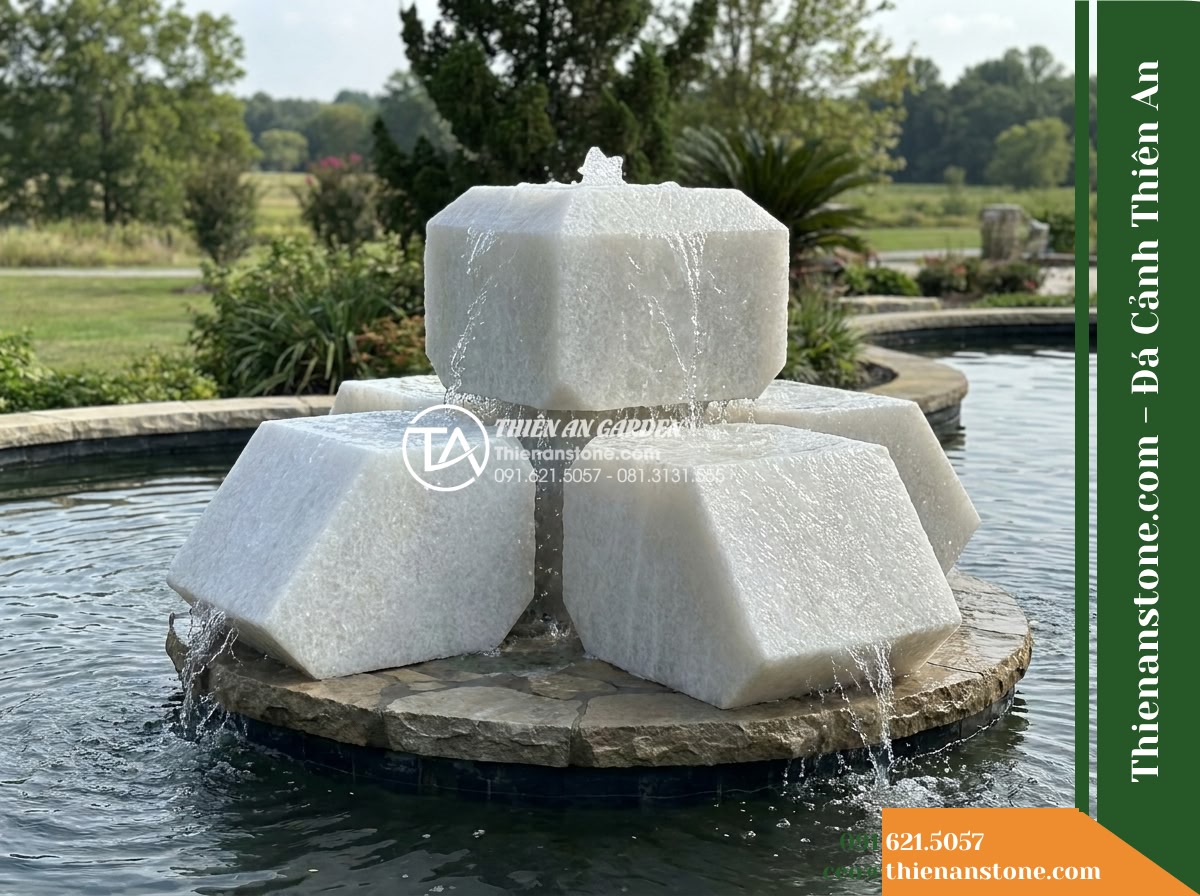 Đài Phun Cụm 4 Khối Cắt Vát Tự Nhiên, D1m Cao 80cm