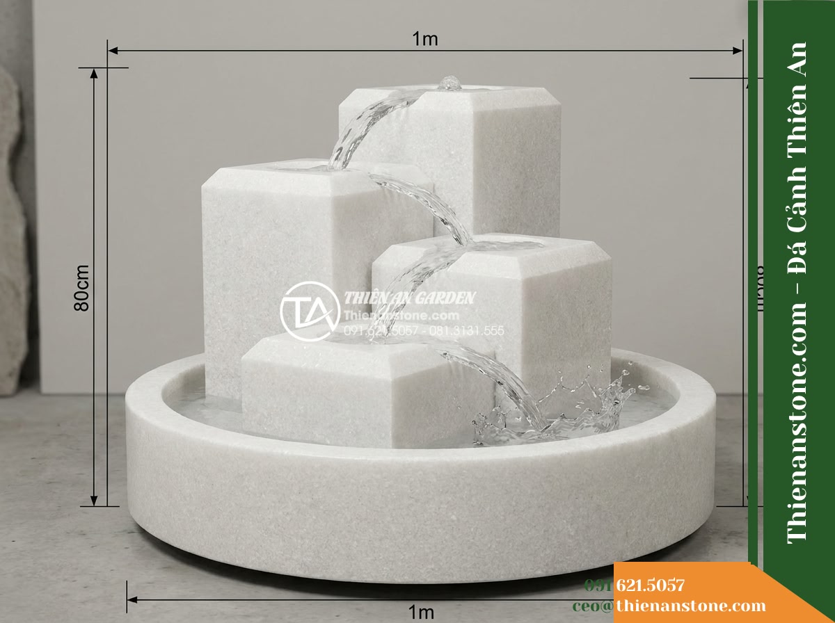 Đài Phun Cụm 4 Khối Cắt Vát Tự Nhiên, D1m Cao 80cm