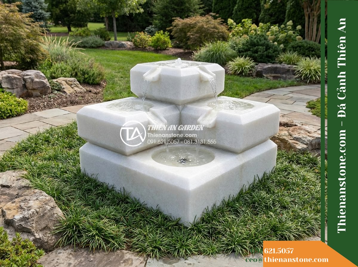 Đài Phun Cụm 4 Khối Cắt Vát Tự Nhiên, D1m Cao 80cm