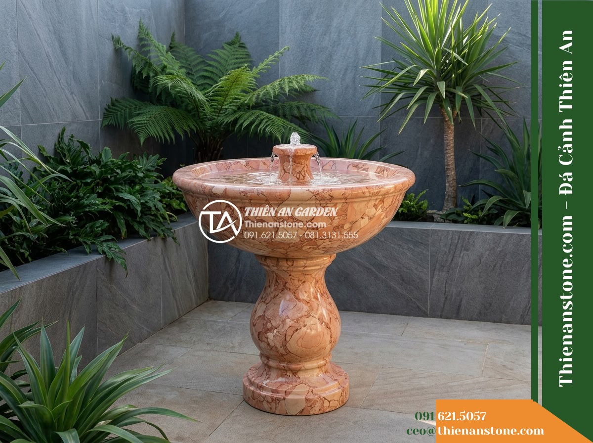 Đài Phun Hồng Ngọc Đánh Bóng Sâu, Bát D90cm Cao 1.3m - Hình 9 Đài Phun Hồng Ngọc Đánh Bóng Sâu, Bát D90cm Cao 1.3m - Daytime landscape architectural perspective of a contemporary neutral terrace pa