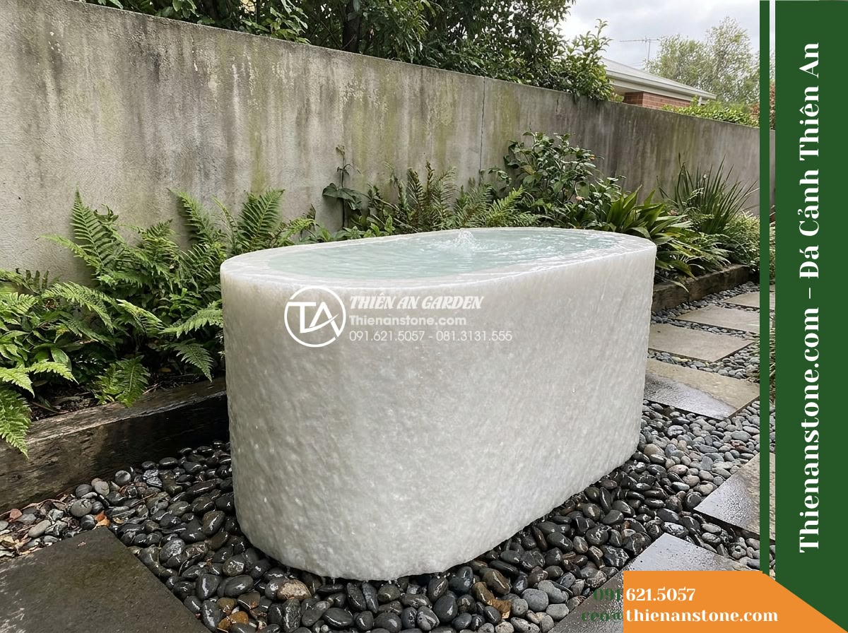 Đài Phun Khối Bầu Dài Phấn Nhám, D90x50cm Cao 70cm