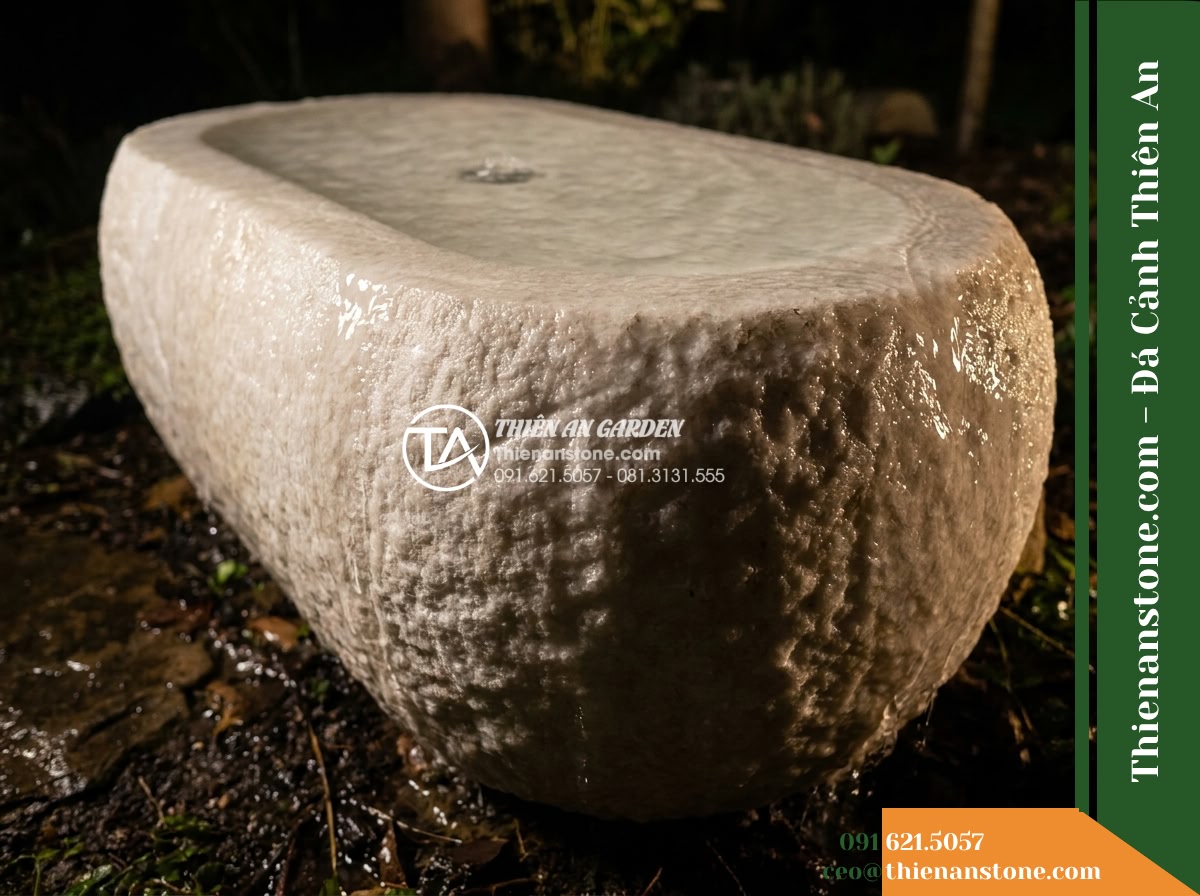 Đài Phun Khối Bầu Dài Phấn Nhám, D90x50cm Cao 70cm