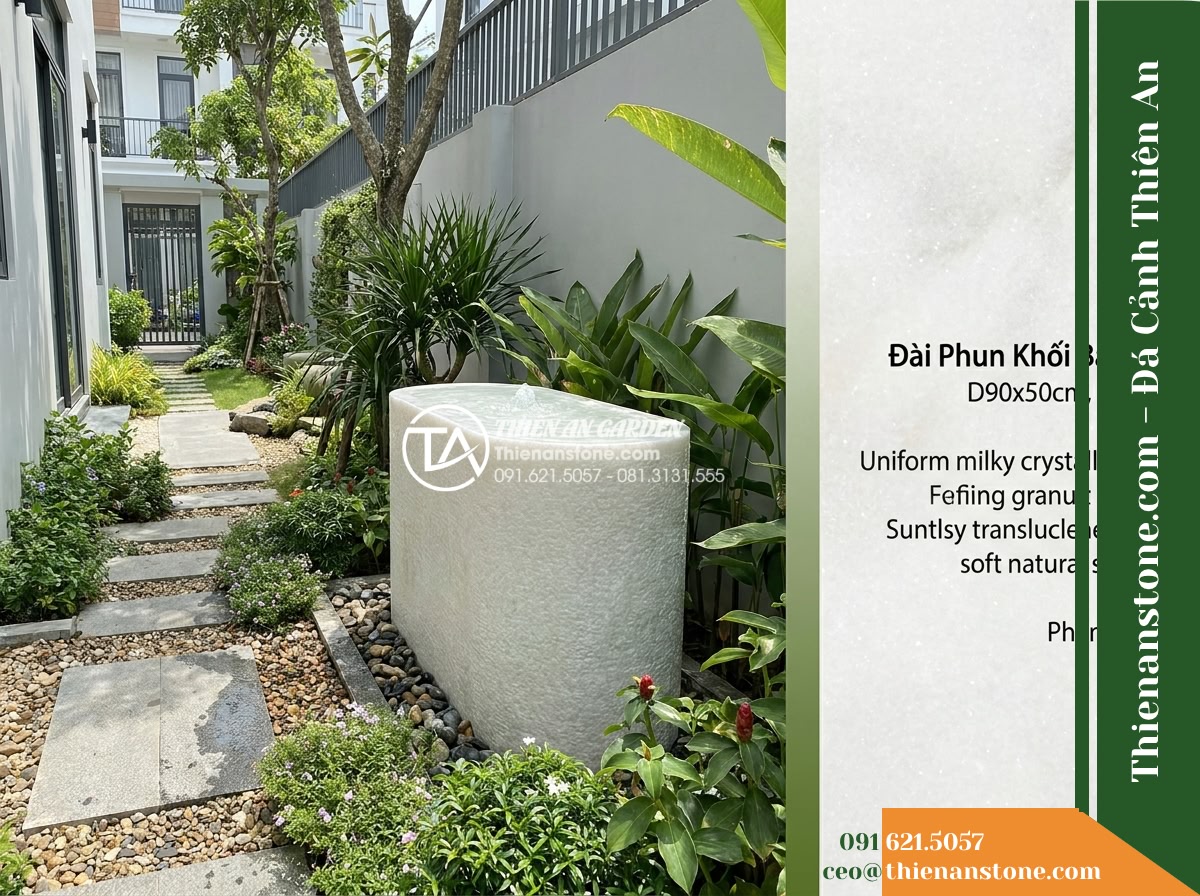 Đài Phun Khối Bầu Dài Phấn Nhám, D90x50cm Cao 70cm