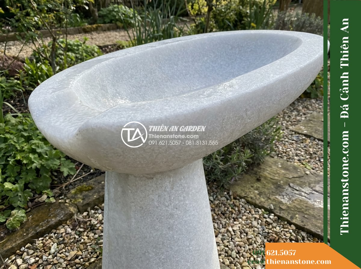 Đài Phun Khối Bầu Dài Phấn Nhám, D90x50cm Cao 70cm