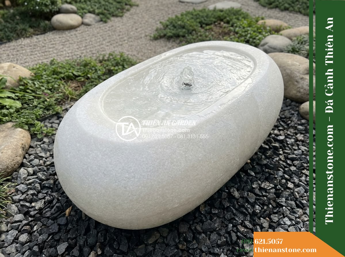 Đài Phun Khối Bầu Dài Phấn Nhám, D90x50cm Cao 70cm