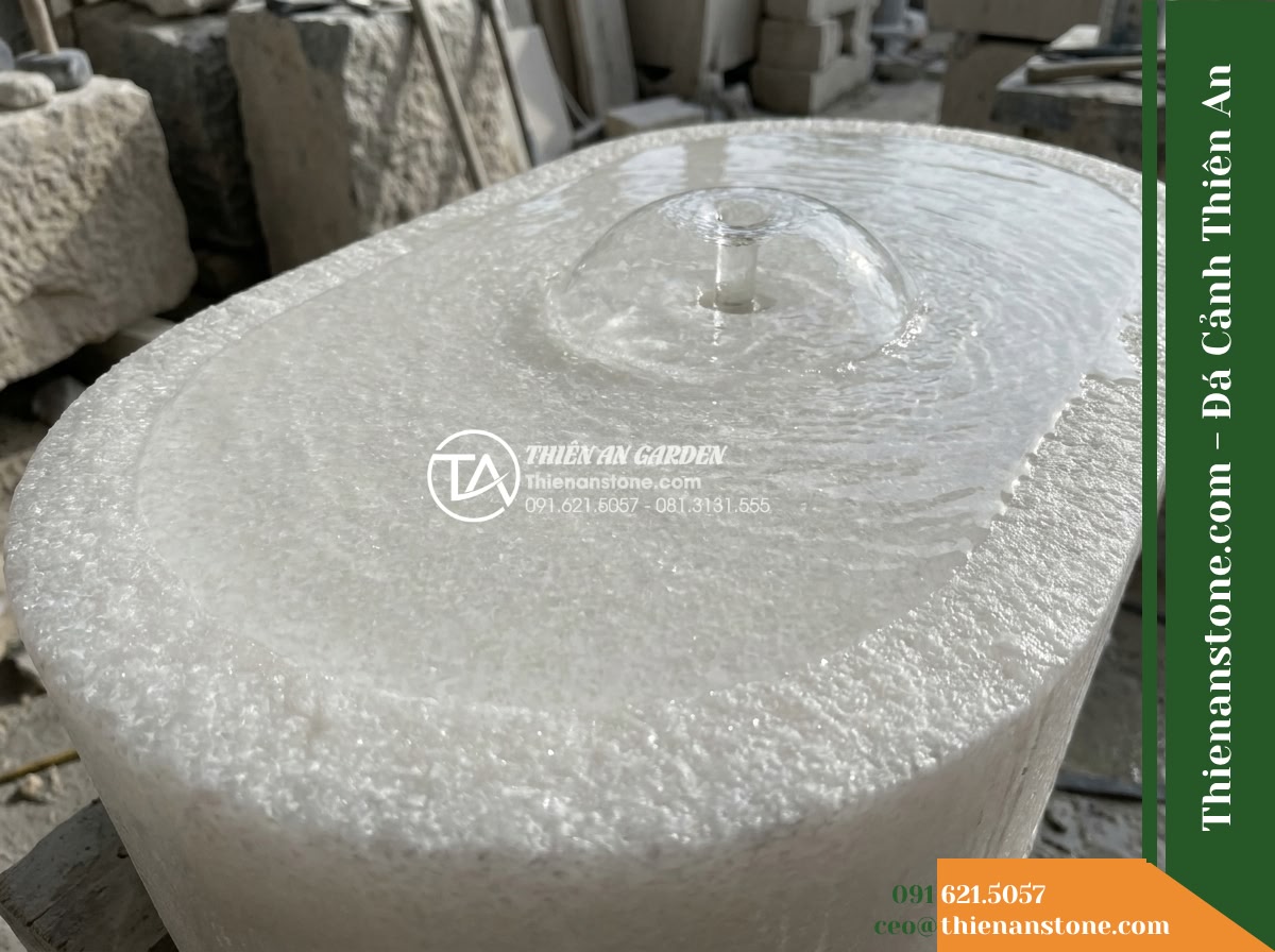 Đài Phun Khối Bầu Dài Phấn Nhám, D90x50cm Cao 70cm