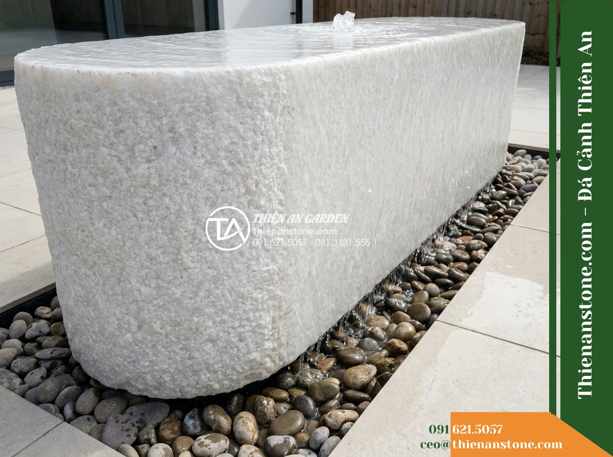 Đài Phun Khối Bầu Dài Phấn Nhám, D90x50cm Cao 70cm