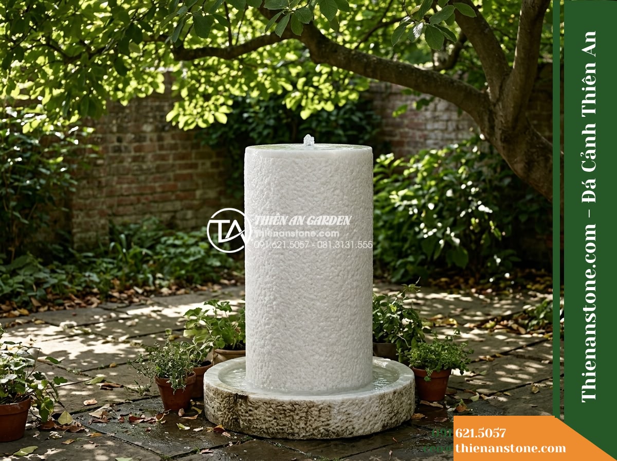 Đài Phun Khối Cắt Nhám Chống Rêu Bám, D50cm Cao 90cm